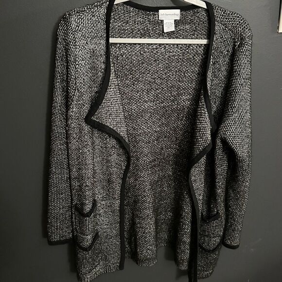 Soft Surrounding Petite Large Open Cardagin Jacket Gray/ Black - Picture 1 of 8